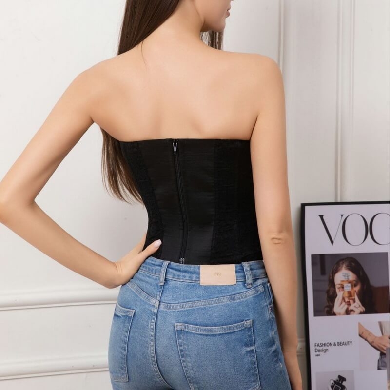 NURO Women's Lace Boned Corset Bustier Top - Waist Trainer Shapewear with Padded Cups & Detachable Straps