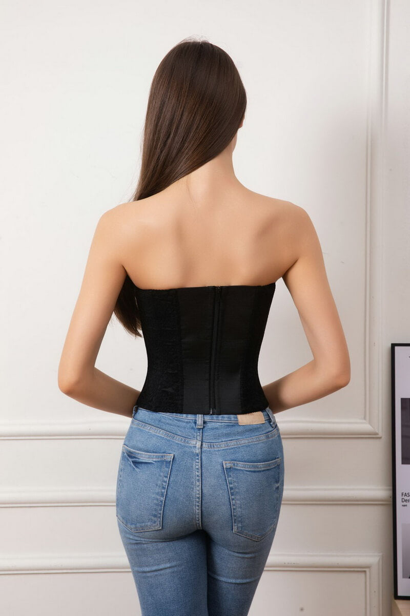 NURO Women's Lace Boned Corset Bustier Top - Waist Trainer Shapewear with Padded Cups & Detachable Straps