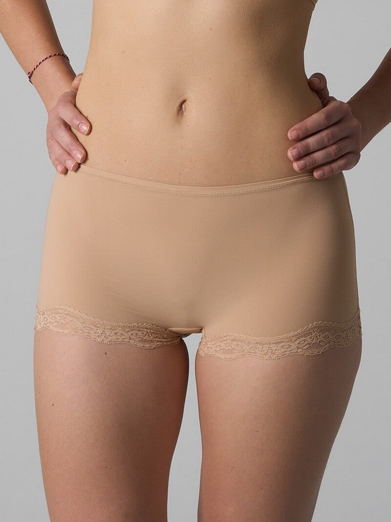 NURO Women's Lace Boy Shorts, High-Waist Breathable Knit Panties