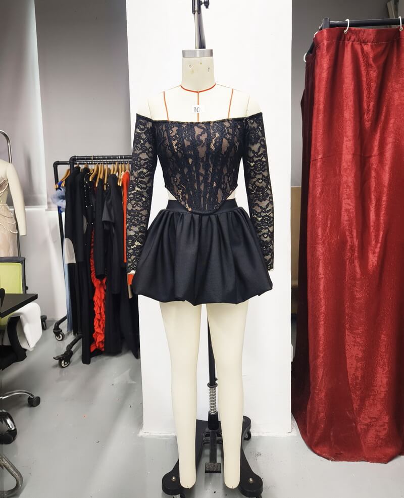 NURO Women's Lace Corset Top & Bandage Skirt Set, Off-Shoulder Gothic Two-Piece Outfit