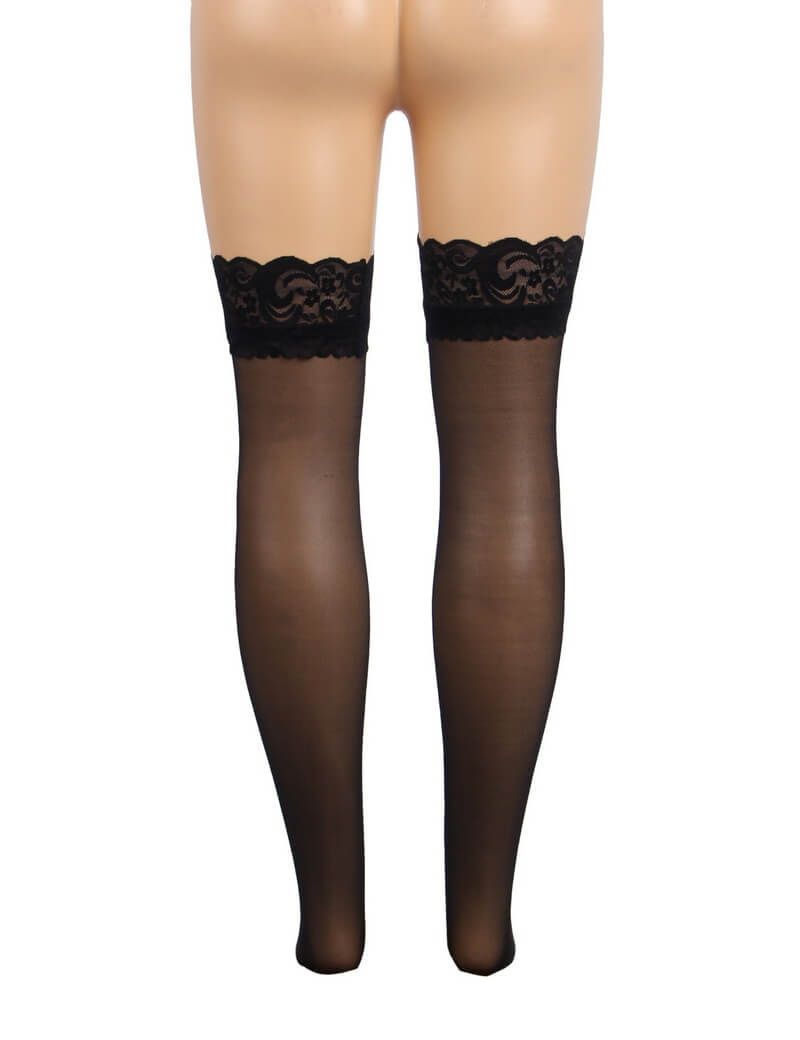 NURO Women's Lace Stockings Double Silicone Grip Stay-Up Thigh High