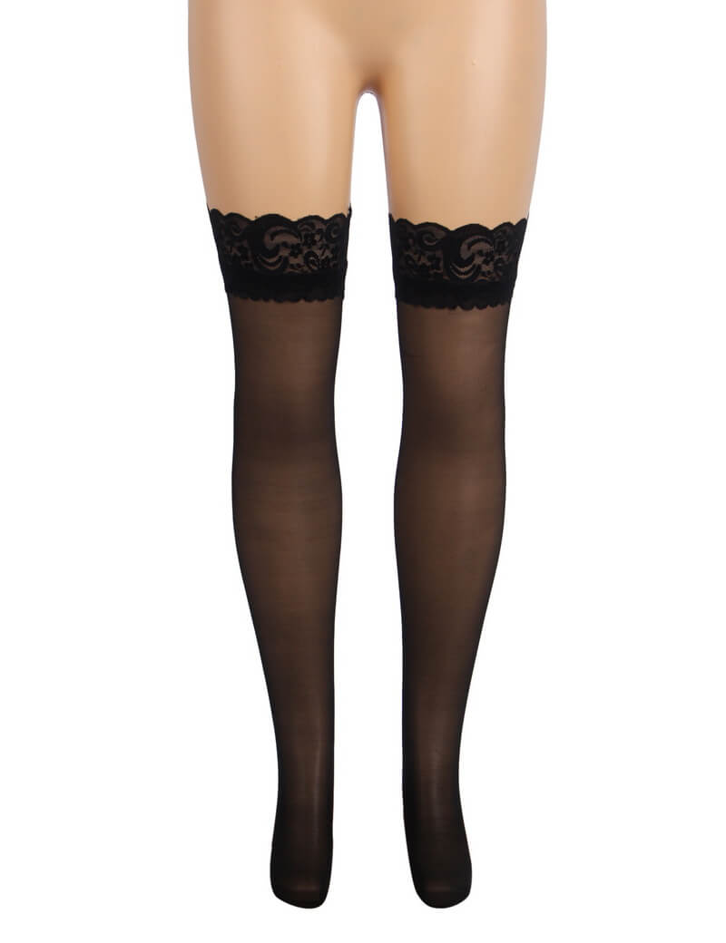 NURO Women's Lace Stockings Double Silicone Grip Stay-Up Thigh High
