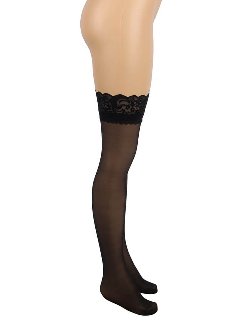 NURO Women's Lace Stockings Double Silicone Grip Stay-Up Thigh High