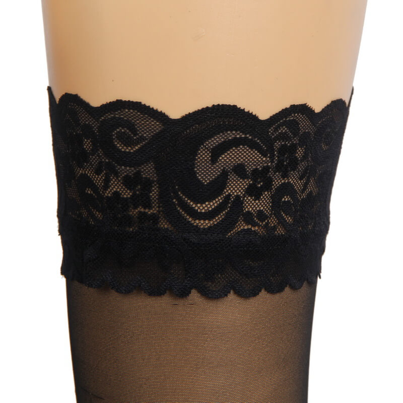 NURO Women's Lace Stockings Double Silicone Grip Stay-Up Thigh High