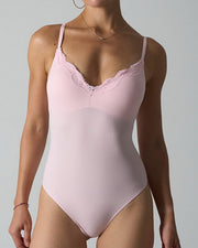 NURO Women's Lace Trim Bodysuit, Built-In Shelf Bra Sleeveless Romper