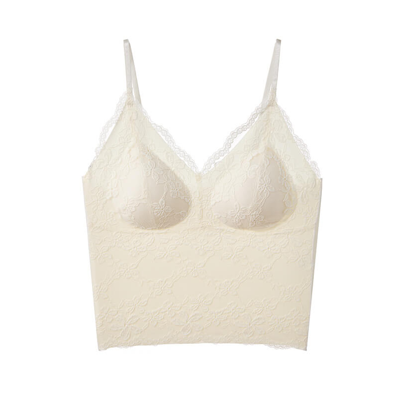 NURO Women's Lace Trim Built-In Bra Tank Top, Seamless French Style Cami