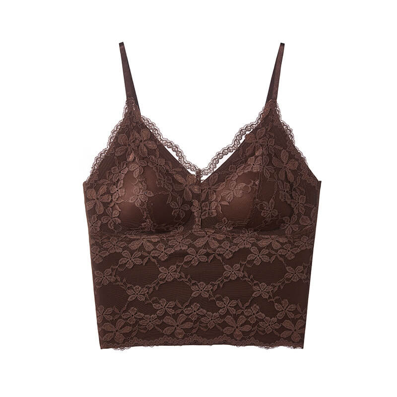 NURO Women's Lace Trim Built-In Bra Tank Top, Seamless French Style Cami