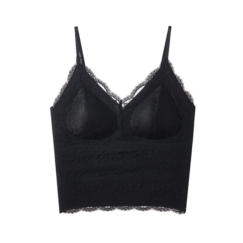 NURO Women's Lace Trim Built-In Bra Tank Top, Seamless French Style Cami