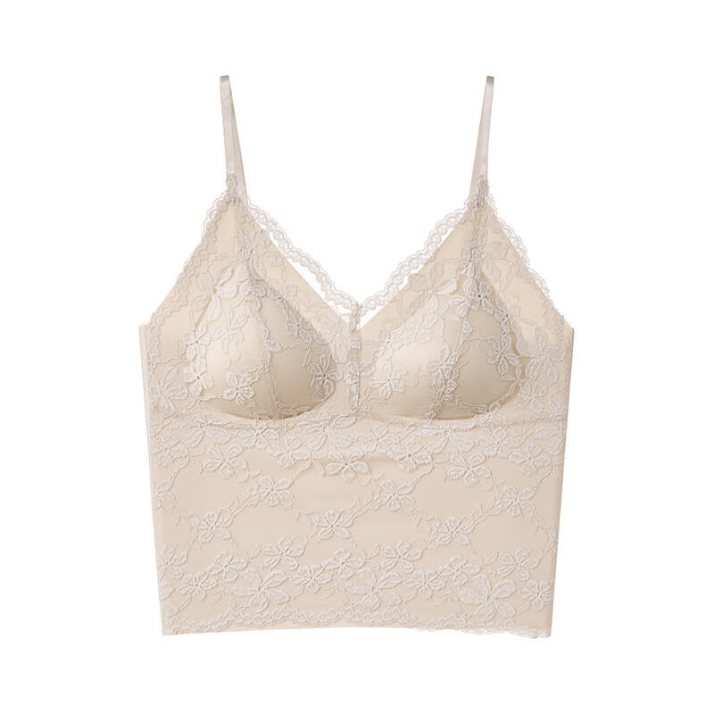 NURO Women's Lace Trim Built-In Bra Tank Top, Seamless French Style Cami