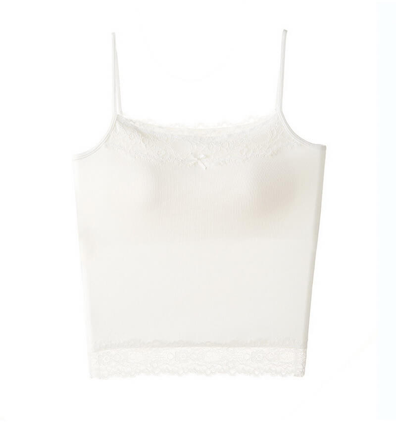 NURO Women's Lace Trim Cotton Cami Top, Built-In Bra and Adjustable Straps