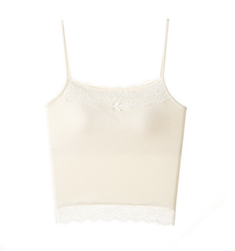 NURO Women's Lace Trim Cotton Cami Top, Built-In Bra and Adjustable Straps