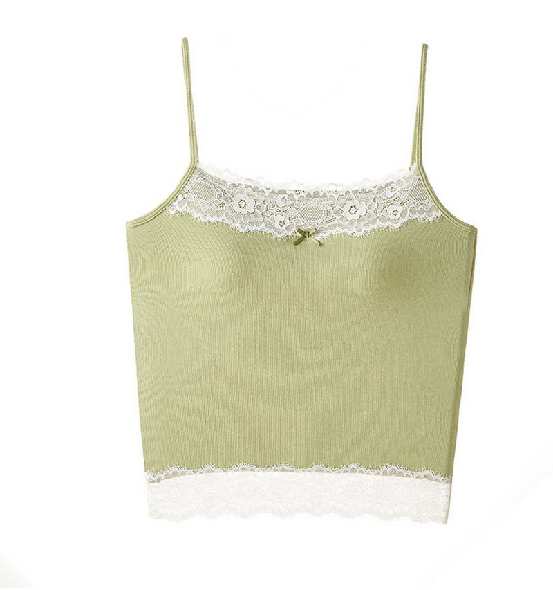 NURO Women's Lace Trim Cotton Cami Top, Built-In Bra and Adjustable Straps