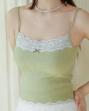 NURO Women's Lace Trim Cotton Cami Top, Built-In Bra and Adjustable Straps