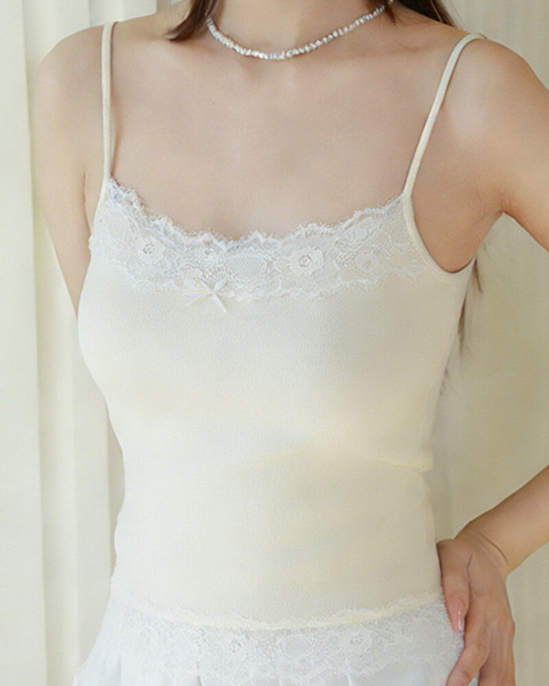 NURO Women's Lace Trim Cotton Cami Top, Built-In Bra and Adjustable Straps