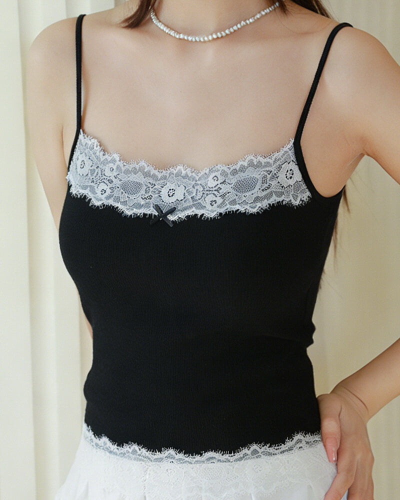 NURO Women's Lace Trim Cotton Cami Top, Built-In Bra and Adjustable Straps