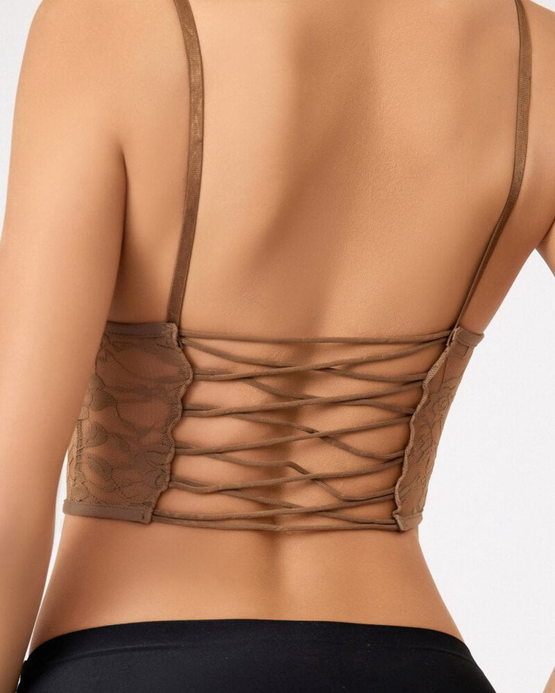 NURO Women's Lace Trim Cross-Back Cami Top - Adjustable Straps & Removable Padding