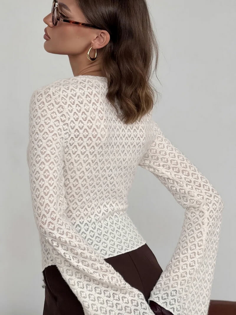 NURO Women's Lace Trim Knit Cardigan with Flared Sleeves