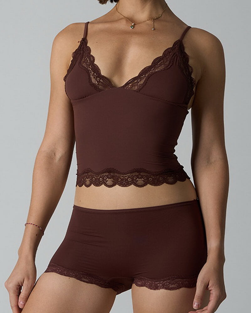 NURO Women's Lace Trim Sleepwear Set, V-Neck Camisole and Shorts Pajamas