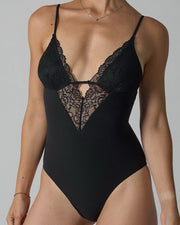 NURO Women's Lace Trim Sleeveless Romper, French Style Bodysuit with High-Cut Legs