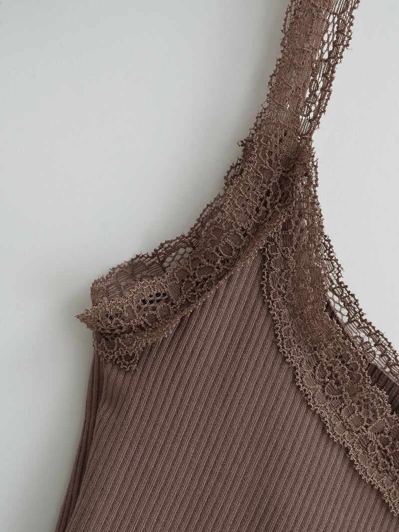 NURO Women's Lace Trim Sleeveless Top, Slim Fit Cami with Feminine Detail