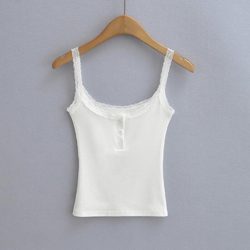 NURO Women's Lace Trim Sleeveless Top, Slim Fit Cami with Feminine Detail