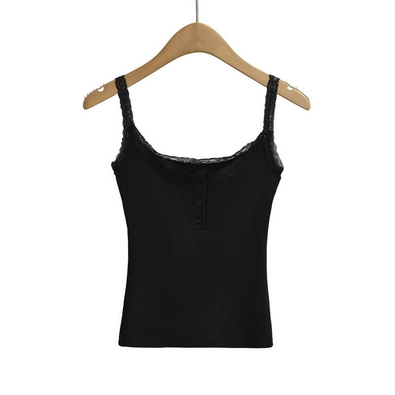 NURO Women's Lace Trim Sleeveless Top, Slim Fit Cami with Feminine Detail