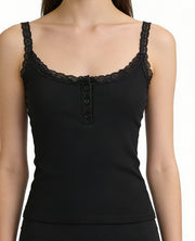 NURO Women's Lace Trim Sleeveless Top, Slim Fit Cami with Feminine Detail