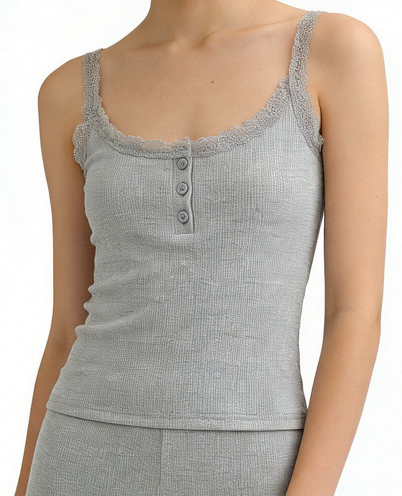 NURO Women's Lace Trim Sleeveless Top, Slim Fit Cami with Feminine Detail