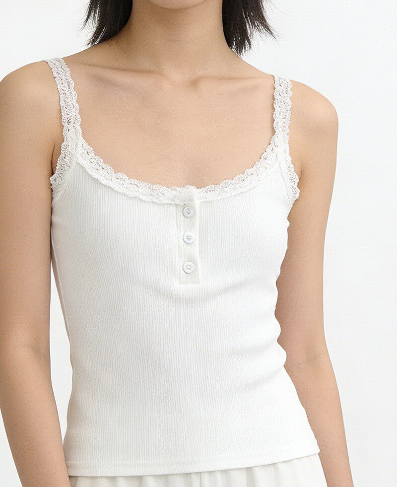 NURO Women's Lace Trim Sleeveless Top, Slim Fit Cami with Feminine Detail