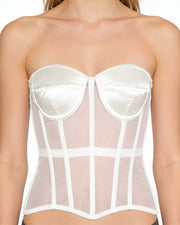 NURO Women's Lace Underwire Corset Bustier with Sheer Mesh