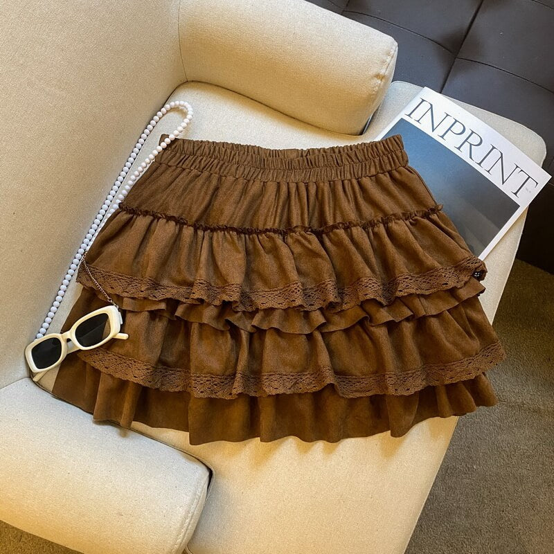 NURO Women's Layered Tiered Cake Skirt with Elastic Waist - Casual Stretch A-Line Mini Skirt, Retro Tiered Midi Skirt