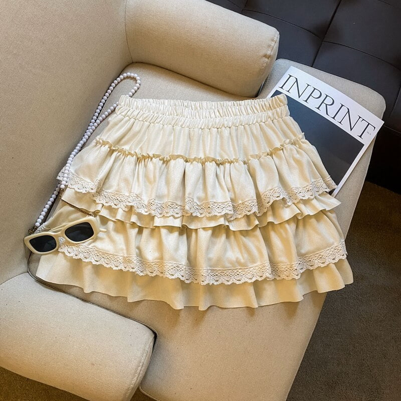 NURO Women's Layered Tiered Cake Skirt with Elastic Waist - Casual Stretch A-Line Mini Skirt, Retro Tiered Midi Skirt