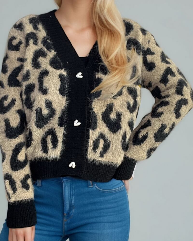 NURO Women's Leopard Print Cardigan - Short Open Front Sweater, Casual Long Sleeve Cover-Up