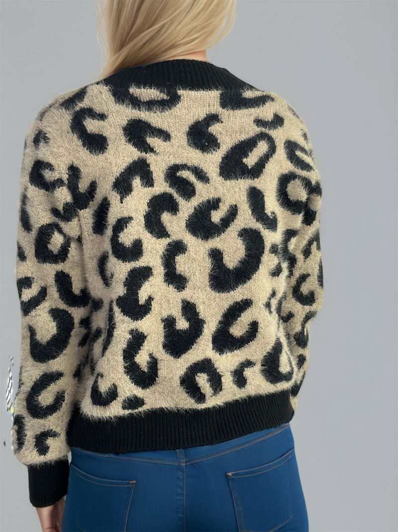 NURO Women's Leopard Print Cardigan - Short Open Front Sweater, Casual Long Sleeve Cover-Up