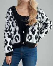 NURO Women's Leopard Print Cardigan - Short Open Front Sweater, Casual Long Sleeve Cover-Up