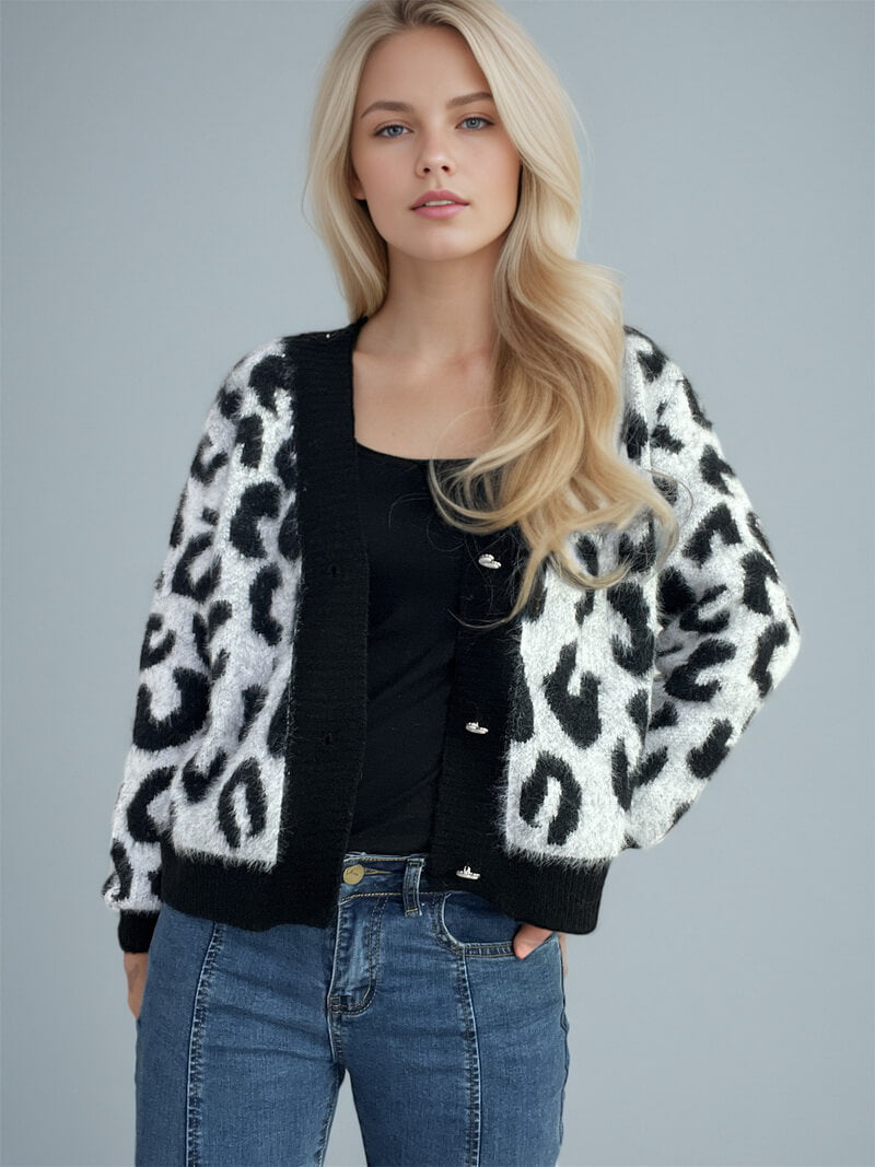 NURO Women's Leopard Print Cardigan - Short Open Front Sweater, Casual Long Sleeve Cover-Up