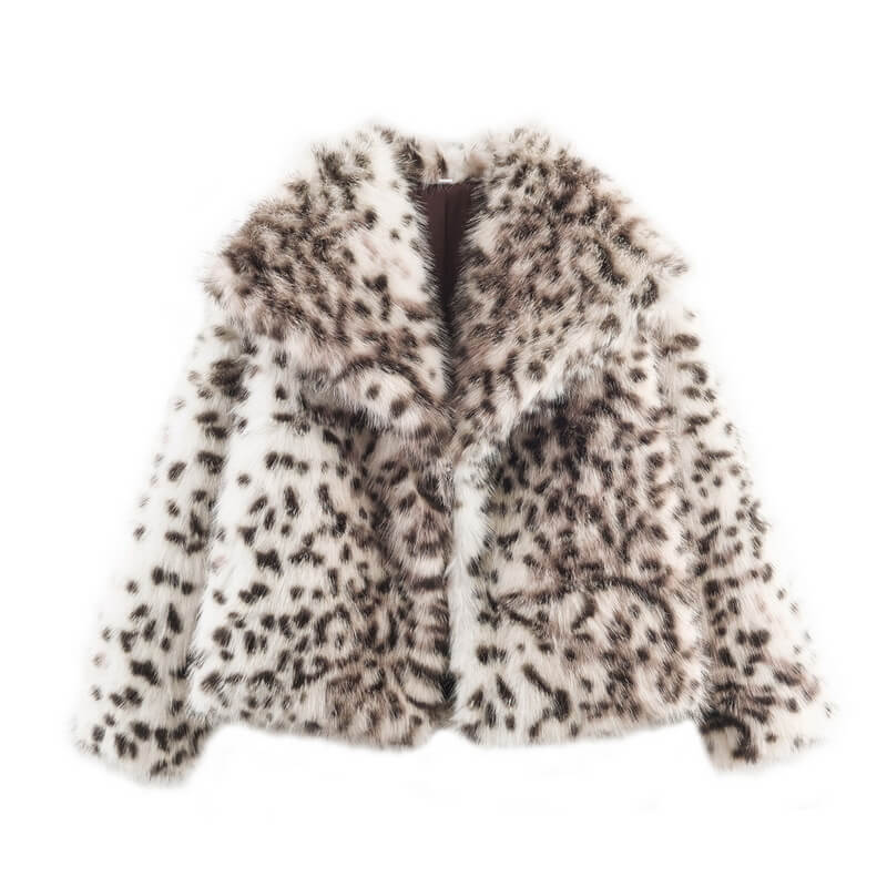 NURO Women's Leopard Print Faux Fur Jacket - Sexy Long Sleeve Coat