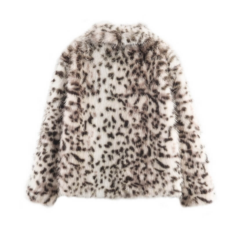 NURO Women's Leopard Print Faux Fur Jacket - Sexy Long Sleeve Coat