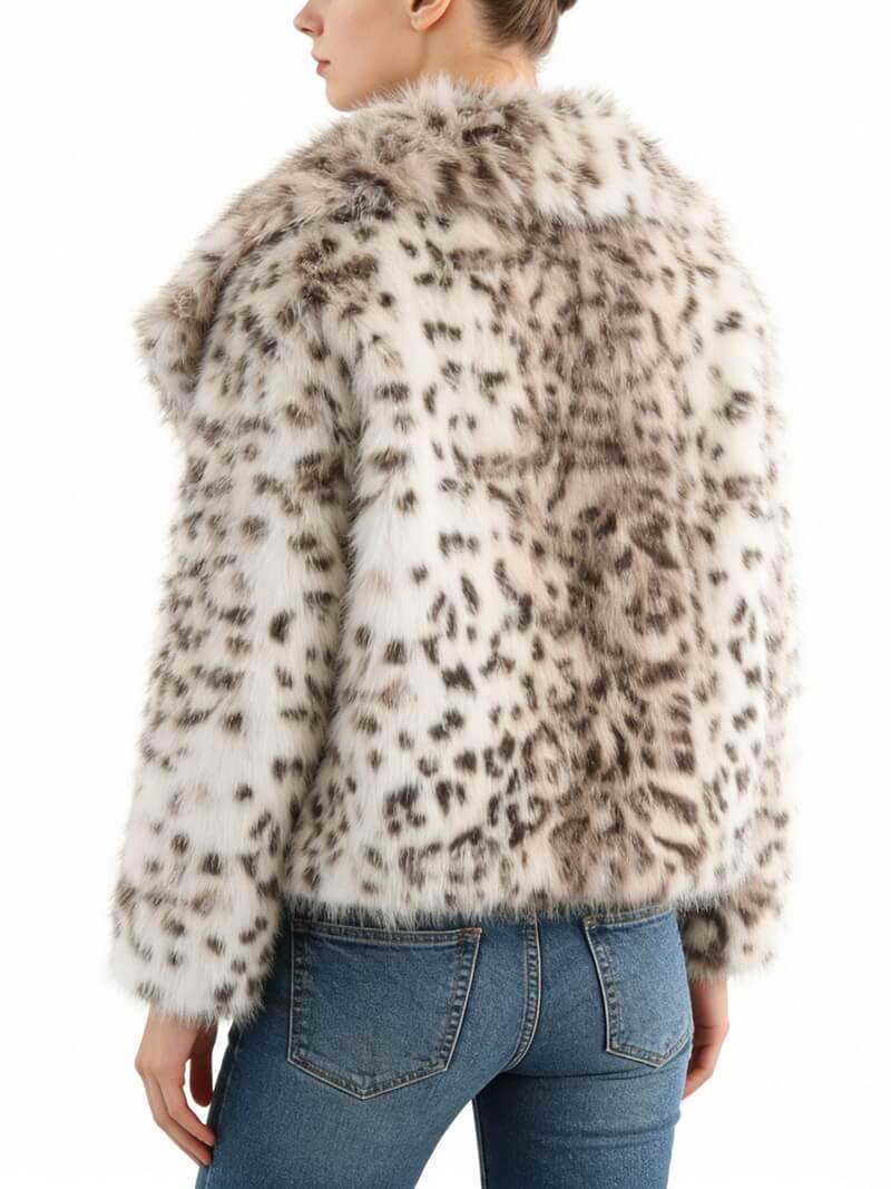 NURO Women's Leopard Print Faux Fur Jacket - Sexy Long Sleeve Coat