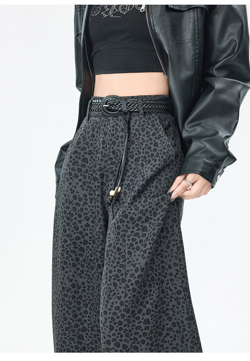 NURO Women's Leopard Print High-Waisted Wide Leg Flare Pants