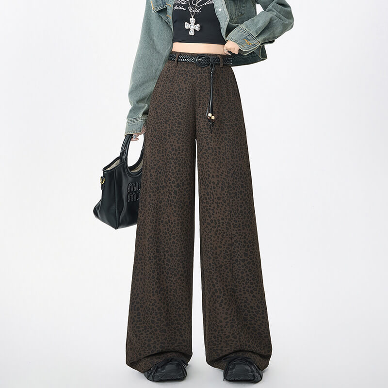 NURO Women's Leopard Print High-Waisted Wide Leg Flare Pants