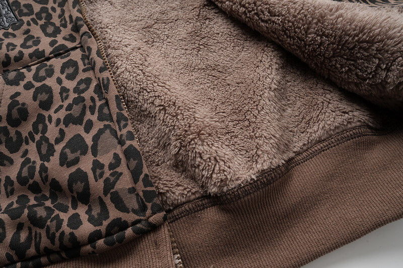 NURO Women's Leopard Print Hooded Puffer Jacket, Oversized Faux Fur Trim Winter Coat