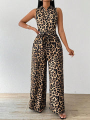 NURO Women's Leopard Print Jumpsuit, Sleeveless Wide Leg Romper