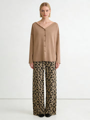 NURO Women's Leopard Print Modal Loungewear Set, Long Sleeve V-Neck Sleepwear, Trendy Comfortable Pajamas for Spring and Fall