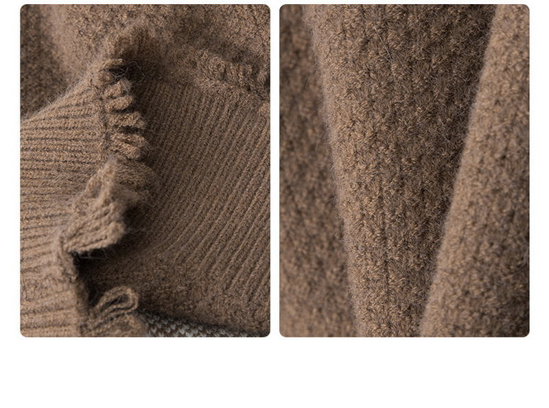 NURO Women's Leopard Print Open Front Cardigan, V-Neck Long Sleeve Knit Sweater with Fringe Detail