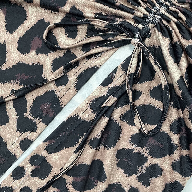 NURO Women's Leopard Print Spaghetti Strap Bodycon Slit Maxi Dress