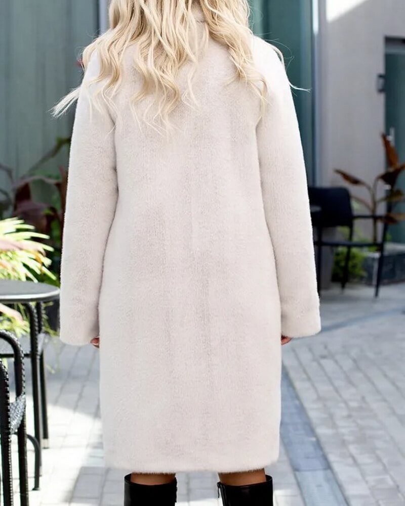 NURO Women's Long Belted Faux Fur Coat – Elegant Blazer Style Trench with Detachable Collar