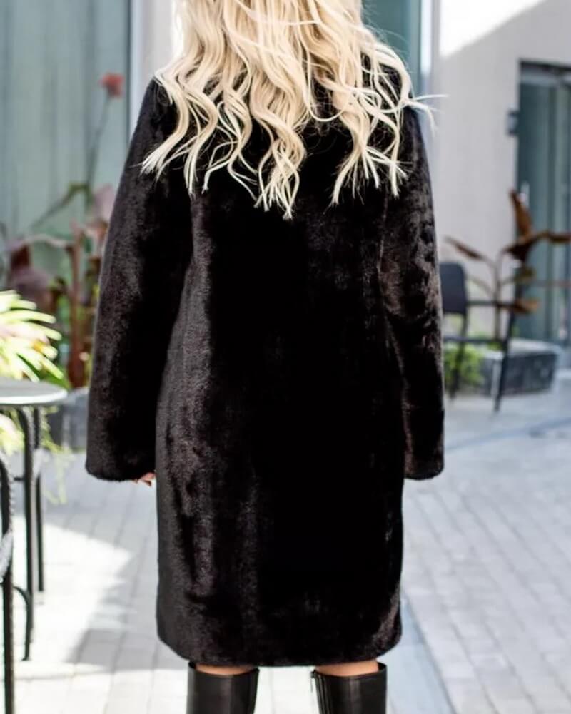 NURO Women's Long Belted Faux Fur Coat – Elegant Blazer Style Trench with Detachable Collar