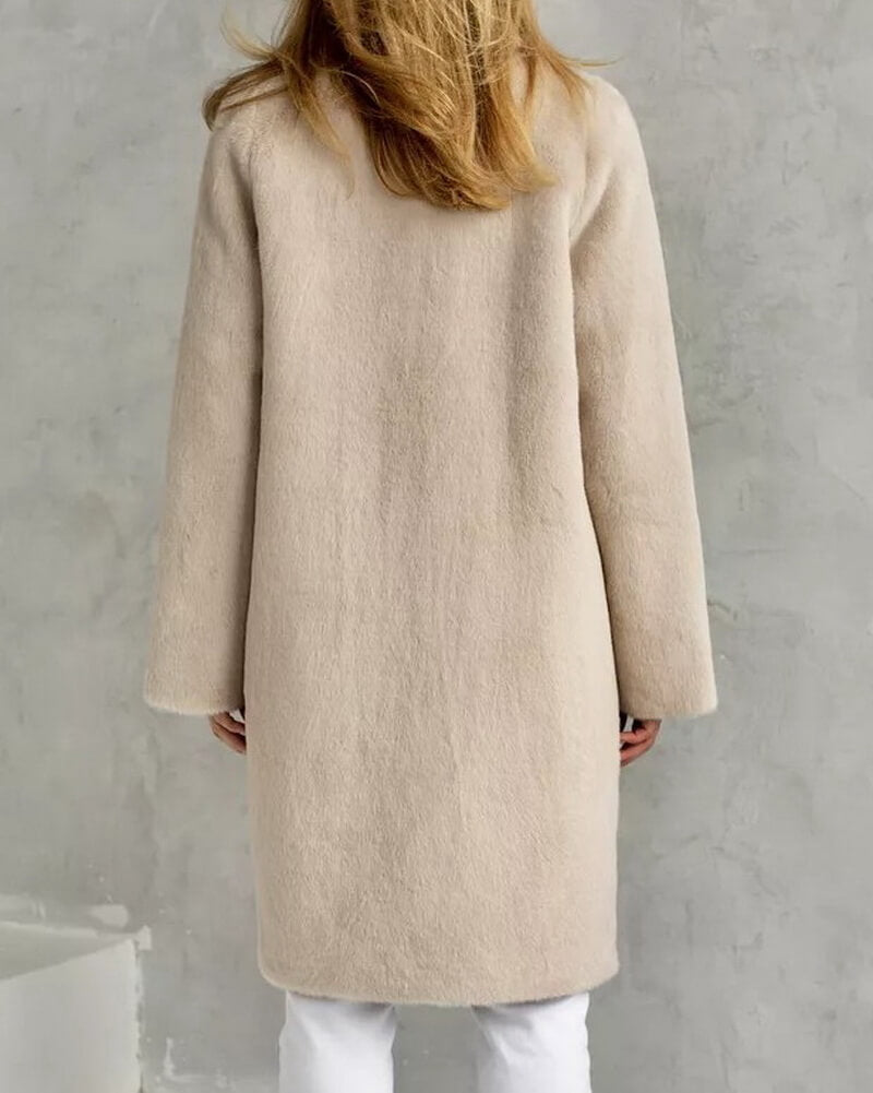 NURO Women's Long Belted Faux Fur Coat – Elegant Blazer Style Trench with Detachable Collar