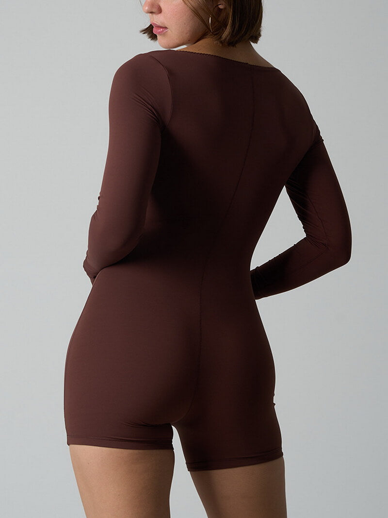 NURO Women's Long Sleeve Bodycon Jumpsuit, Stretchy High-Waist Romper